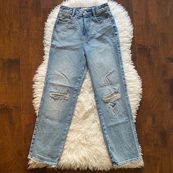 Zara Jeans Zara Straight Leg Jeans Medium Wash Ripped Poshmark